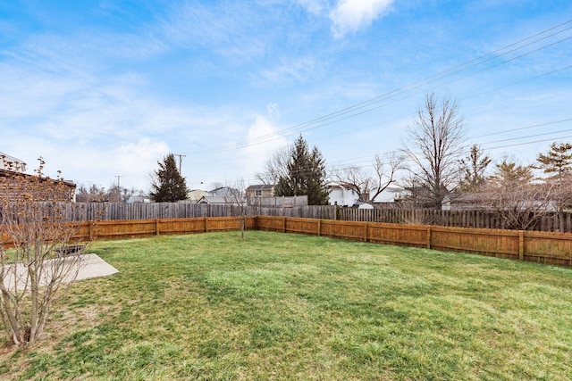 view of yard featuring a fenced backyard