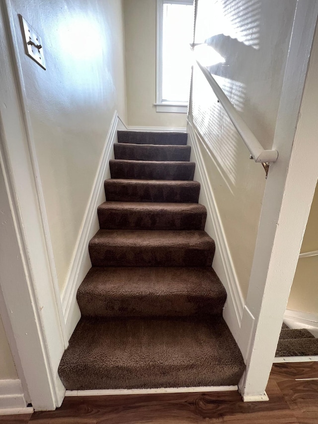 staircase featuring wood finished floors