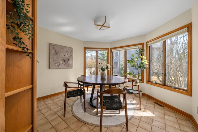 dining room with visible vents, baseboards, and light tile patterned floors