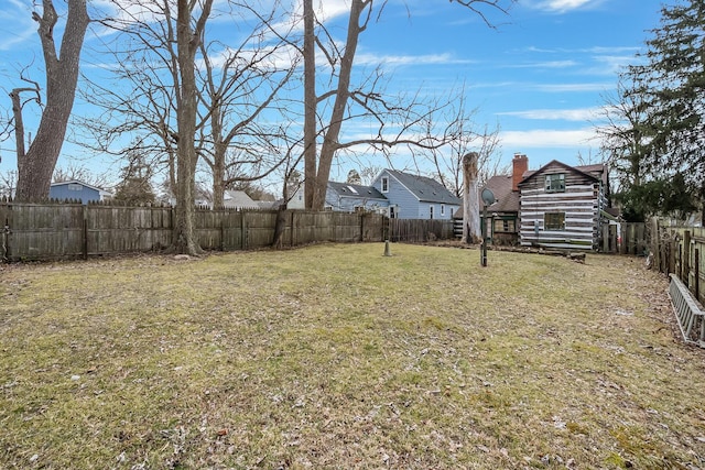 view of yard with a fenced backyard