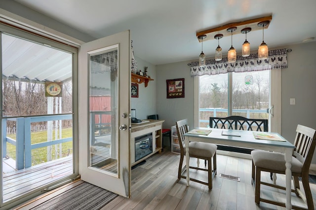 dining area featuring plenty of natural light and wood finished floors