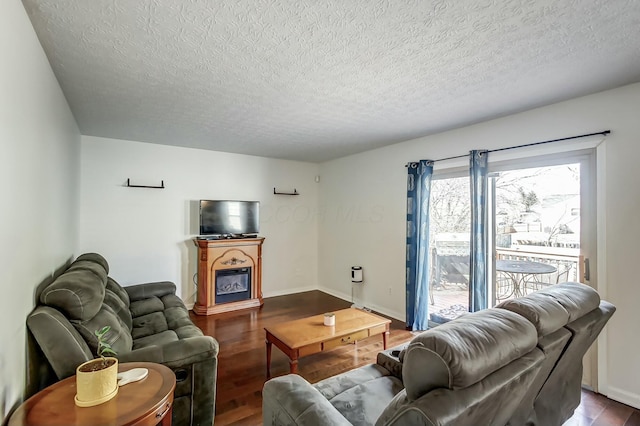 3093 Briar Ridge Rd, Columbus, OH 43232 - living area featuring a textured ceiling, wood finished floors, and a glass covered fireplace
