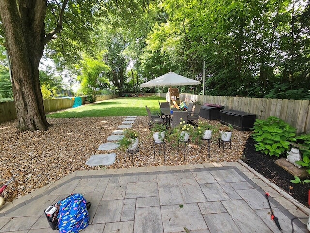 view of yard featuring a fenced backyard and a patio