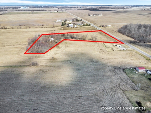 aerial view featuring a rural view