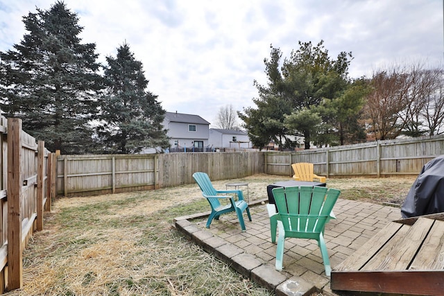 view of yard with a patio area and a fenced backyard