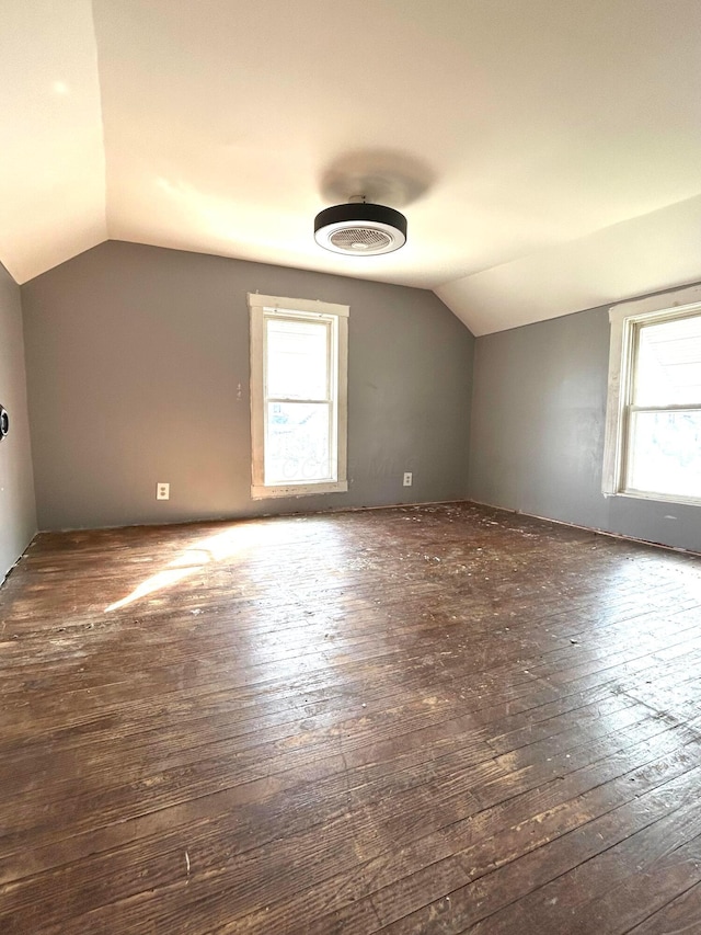 additional living space with lofted ceiling and hardwood / wood-style floors