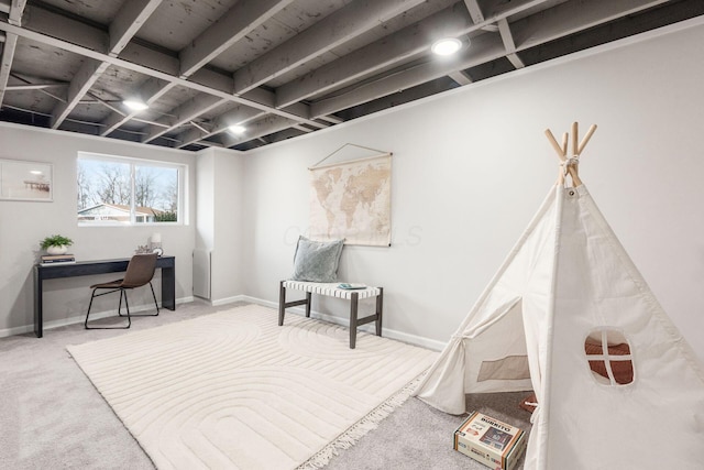 home office featuring carpet floors and baseboards