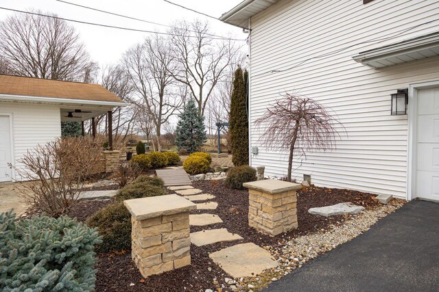 view of patio with a garage