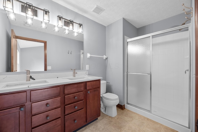 bathroom featuring a shower stall, visible vents, and a sink