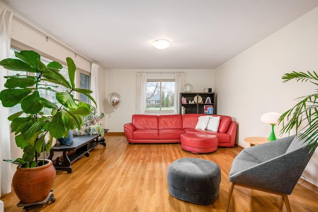 living room featuring baseboards and wood finished floors