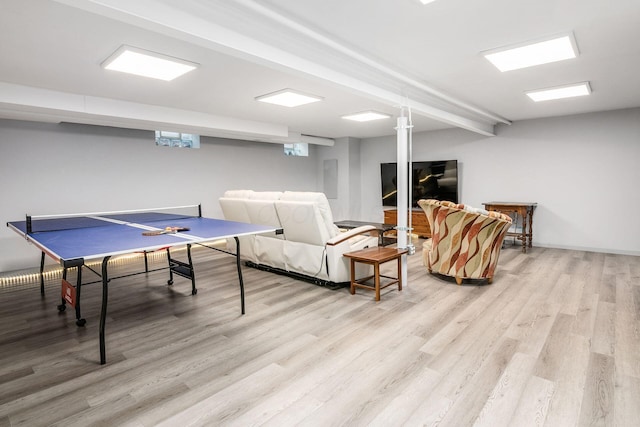 playroom with light wood-type flooring