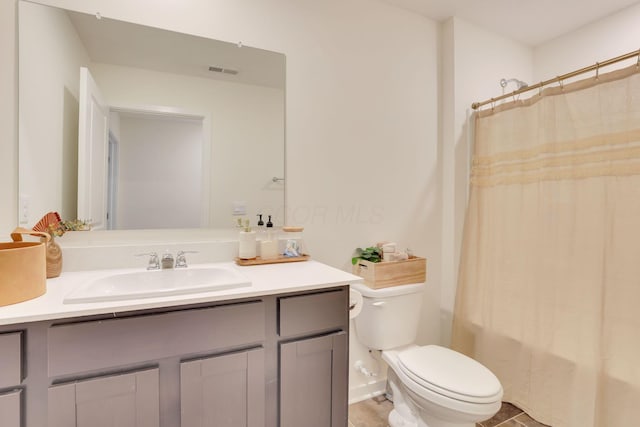 bathroom with visible vents, vanity, and toilet