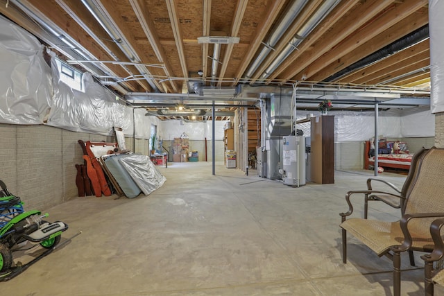 unfinished basement with water heater