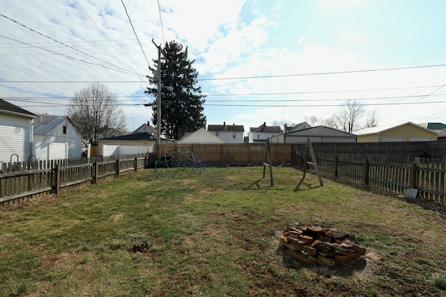 view of yard with a fenced backyard