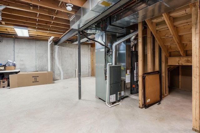 unfinished basement with heating unit