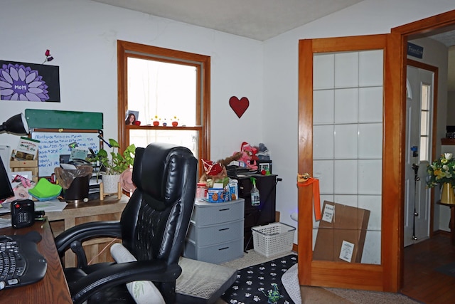 office featuring vaulted ceiling