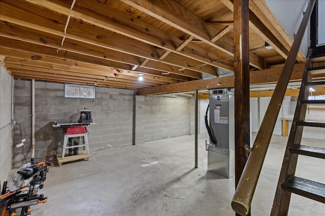 basement with heating unit