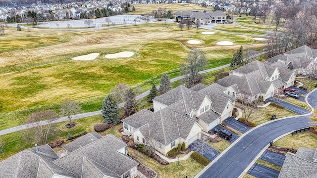 aerial view featuring a residential view and golf course view