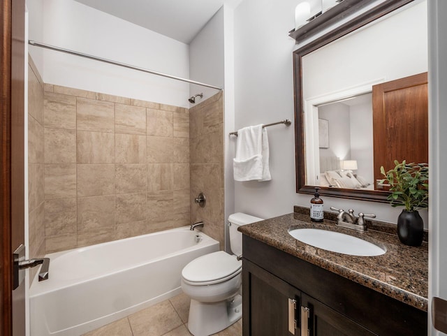 full bathroom featuring bathtub / shower combination, toilet, vanity, ensuite bath, and tile patterned floors