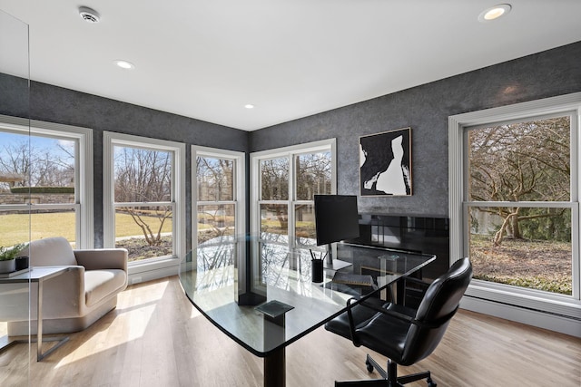 home office featuring recessed lighting and wood finished floors