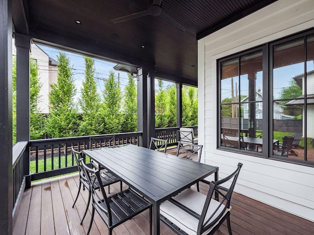 597 S 9th St, Columbus, OH 43206 - wooden deck featuring outdoor dining area and ceiling fan