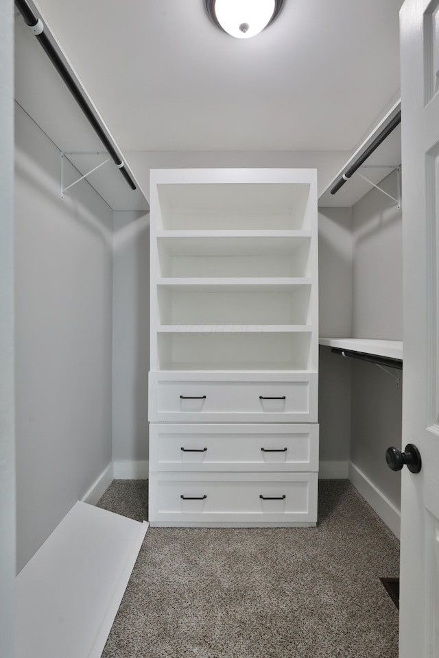 spacious closet with dark carpet