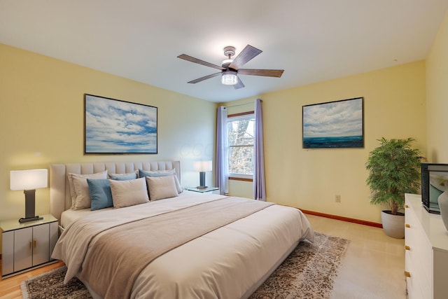 bedroom featuring ceiling fan and baseboards