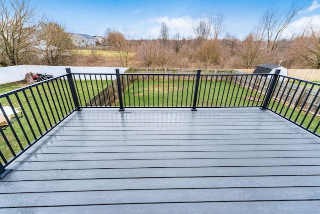 deck featuring a lawn and a fenced backyard