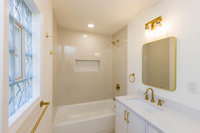 full bathroom featuring recessed lighting, shower / bathing tub combination, and vanity