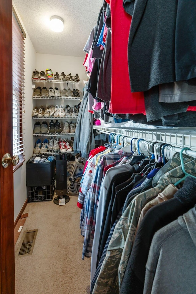 spacious closet featuring carpet floors and visible vents