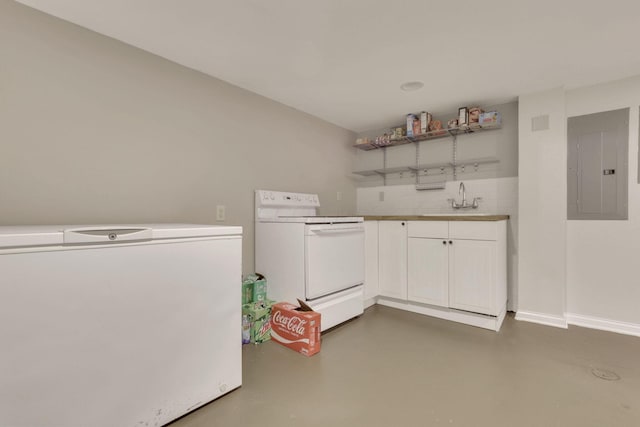 laundry area with laundry area, a sink, electric panel, and baseboards