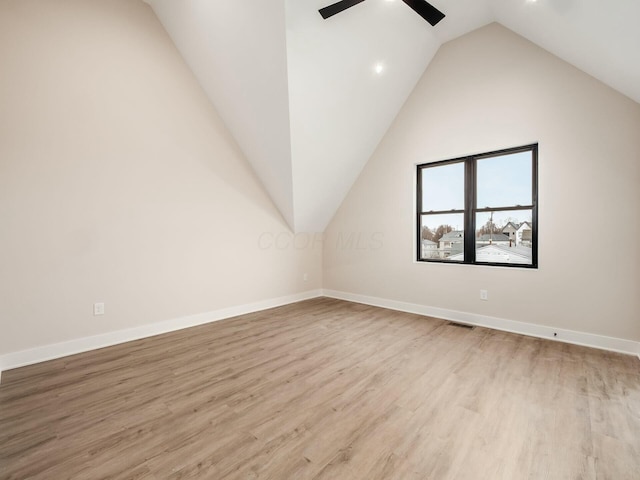 1093 Franklin Ave, Columbus, OH 43205 - additional living space with wood finished floors, a ceiling fan, visible vents, vaulted ceiling, and baseboards