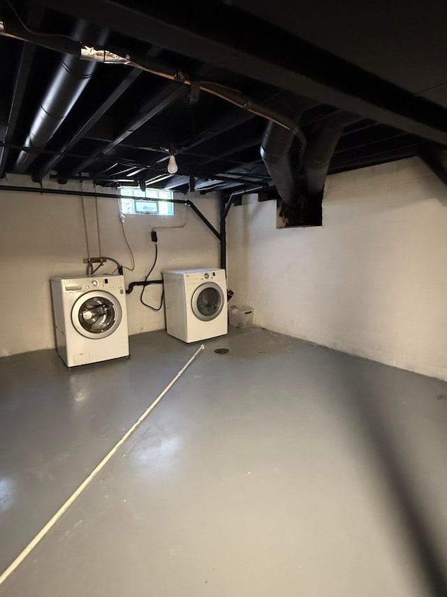 basement with washer and dryer