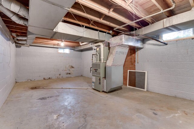 basement with heating unit