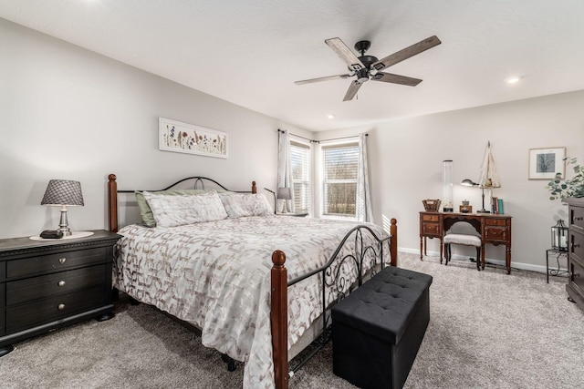 bedroom with carpet, baseboards, and ceiling fan