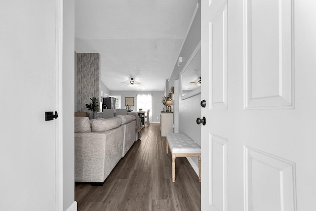 interior space with dark wood-style floors