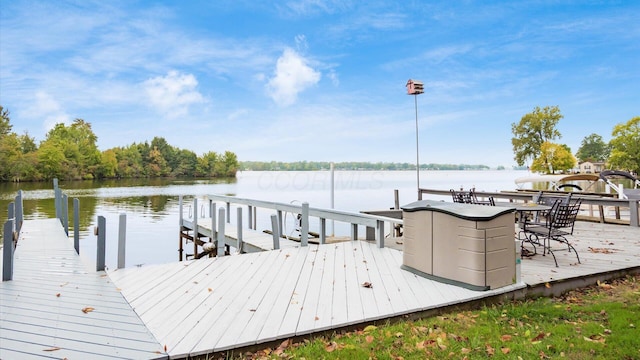 dock area with a water view