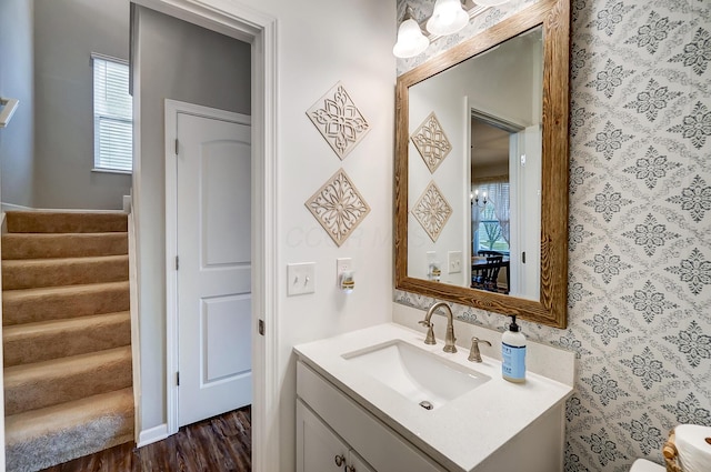 bathroom featuring wood finished floors and vanity