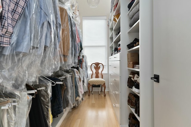 walk in closet featuring wood finished floors