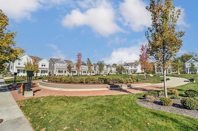 view of property's community featuring a lawn and a residential view