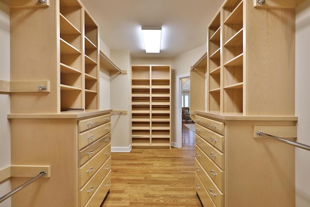 spacious closet featuring light wood-style flooring