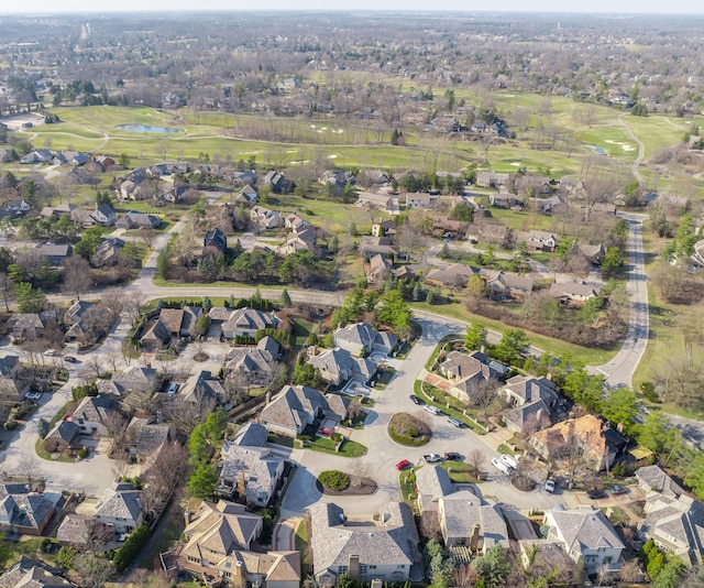 aerial view featuring a residential view and golf course view