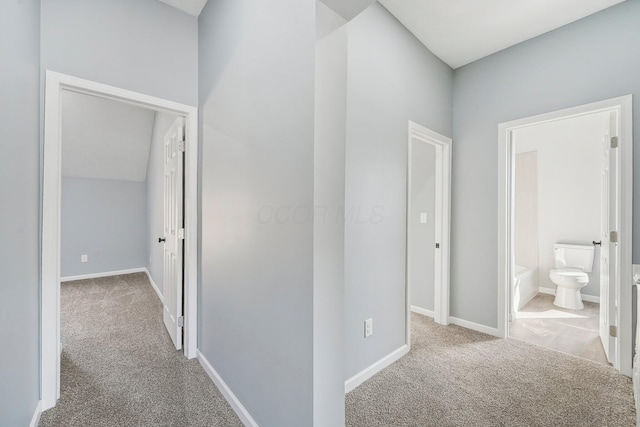 hall with baseboards and carpet