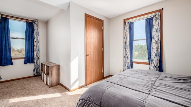 bedroom with baseboards and carpet floors