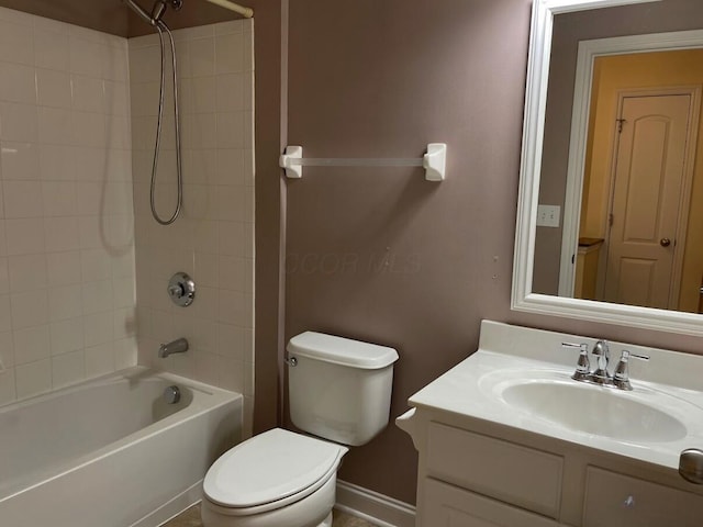 full bath featuring shower / tub combination, vanity, and toilet