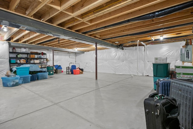 unfinished basement with electric panel