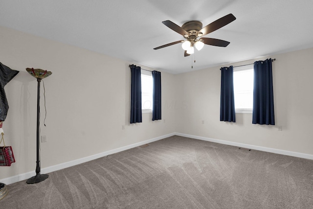 carpeted spare room featuring baseboards and a wealth of natural light