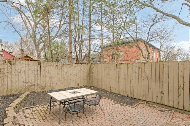 view of patio / terrace with a fenced backyard and outdoor dining area