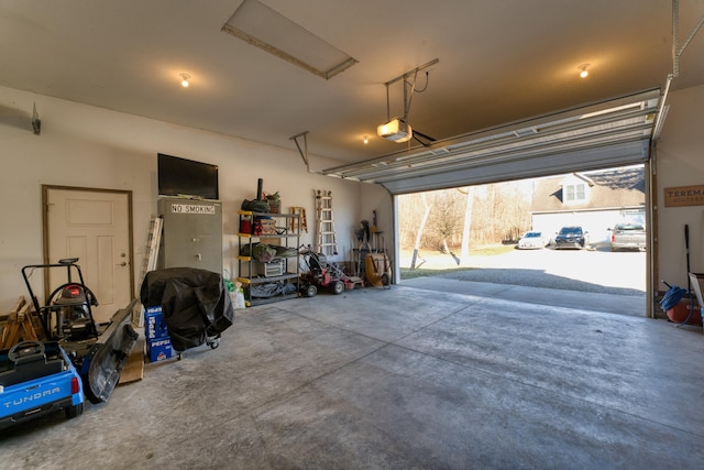 garage with a garage door opener