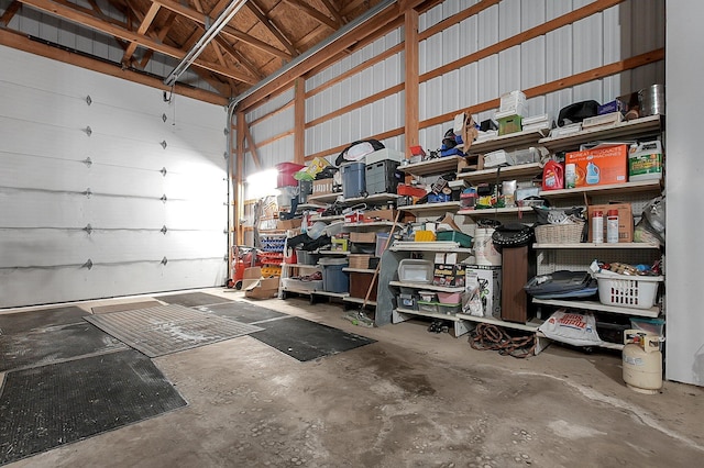 garage with metal wall